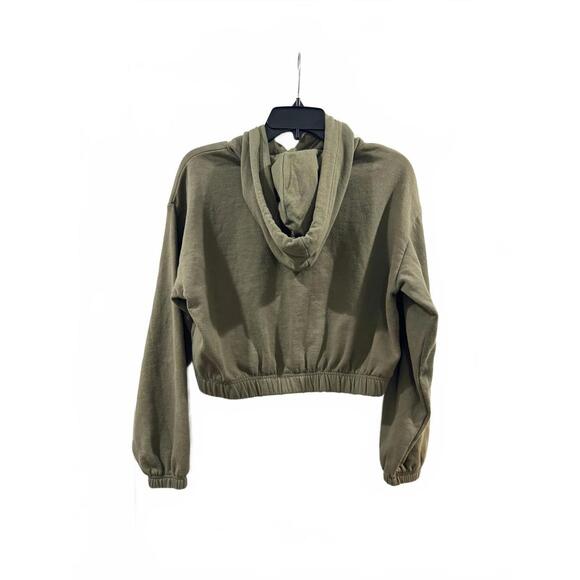 True Religion Army Green And Pink Logo Cropped Hoodie Sweatshirt- Size Small - Picture 2 of 9